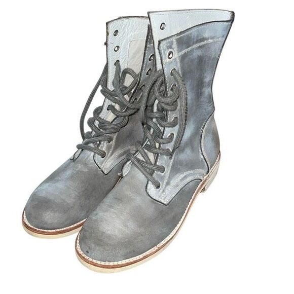 FREE‎ PEOPLE x Farlyn Robin Women's Leather Round Toe Combat Boots Gray Size 8 - Picture 1 of 5